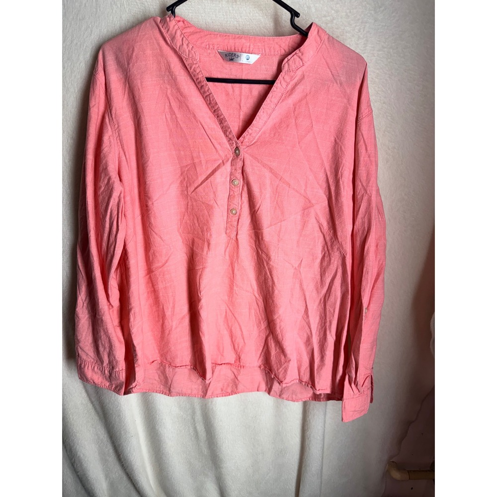 Riders by Lee Womens XXL Coral Pink Roll Tab Long Sleeve Henley Blouse Top